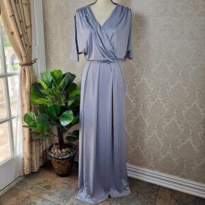 Koh Koh Size Medium Light Gray Maxi Dress Vneck Elastic Waist Dolman Sleeves EUC